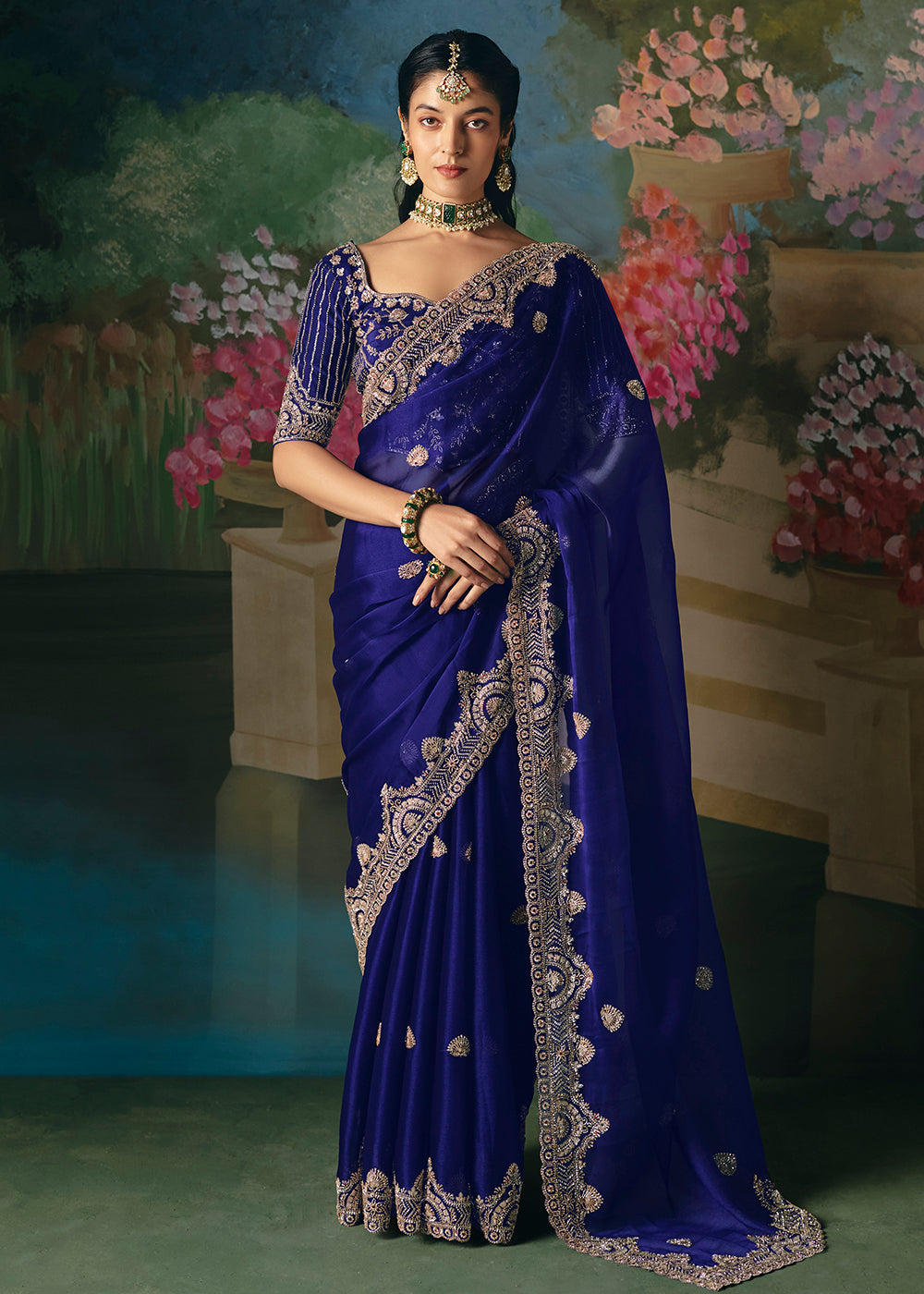 Buy Now Blue Premium Fancy Fabric Embellished Designer Saree Online in US, UK, Canada, France, Germany, Denmark, Netherland, Sweden, UAE & Worldwide at Empress.