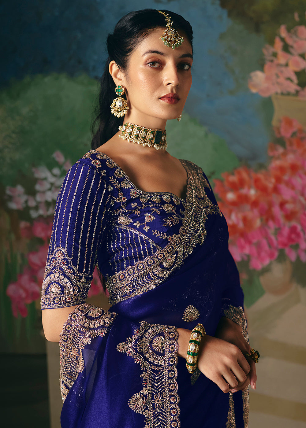 Buy Now Blue Premium Fancy Fabric Embellished Designer Saree Online in US, UK, Canada, France, Germany, Denmark, Netherland, Sweden, UAE & Worldwide at Empress.