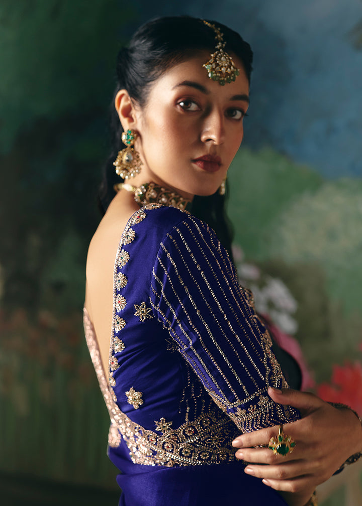 Buy Now Blue Premium Fancy Fabric Embellished Designer Saree Online in US, UK, Canada, France, Germany, Denmark, Netherland, Sweden, UAE & Worldwide at Empress.