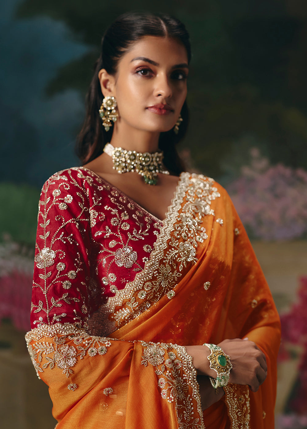 Buy Now Orange Premium Fancy Fabric Embellished Designer Saree Online in US, UK, Canada, France, Germany, Denmark, Netherland, Sweden & Worldwide at Empress.