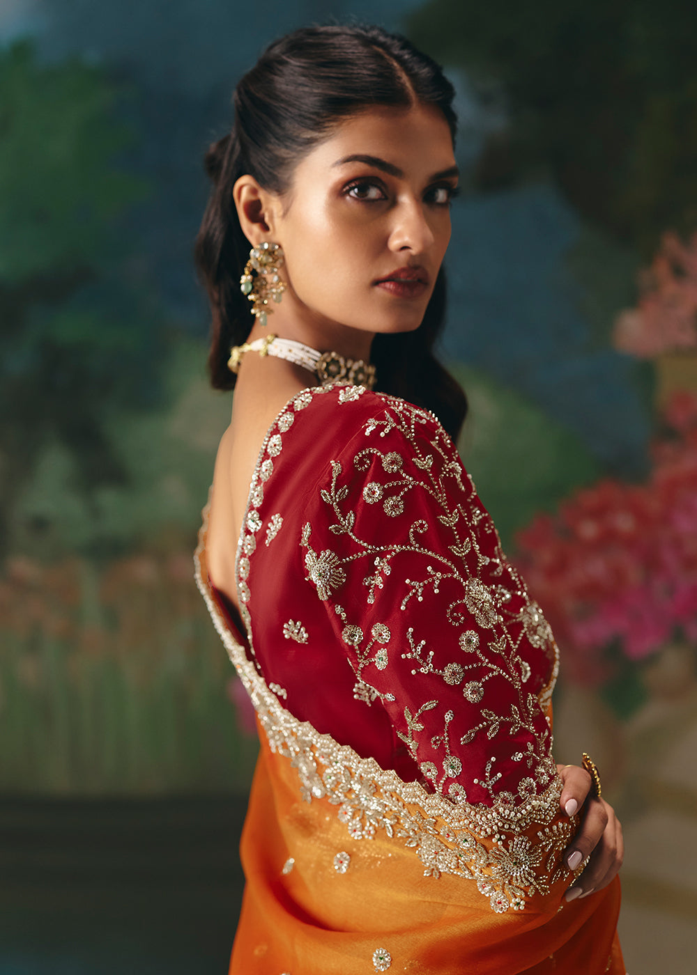 Buy Now Orange Premium Fancy Fabric Embellished Designer Saree Online in US, UK, Canada, France, Germany, Denmark, Netherland, Sweden & Worldwide at Empress.