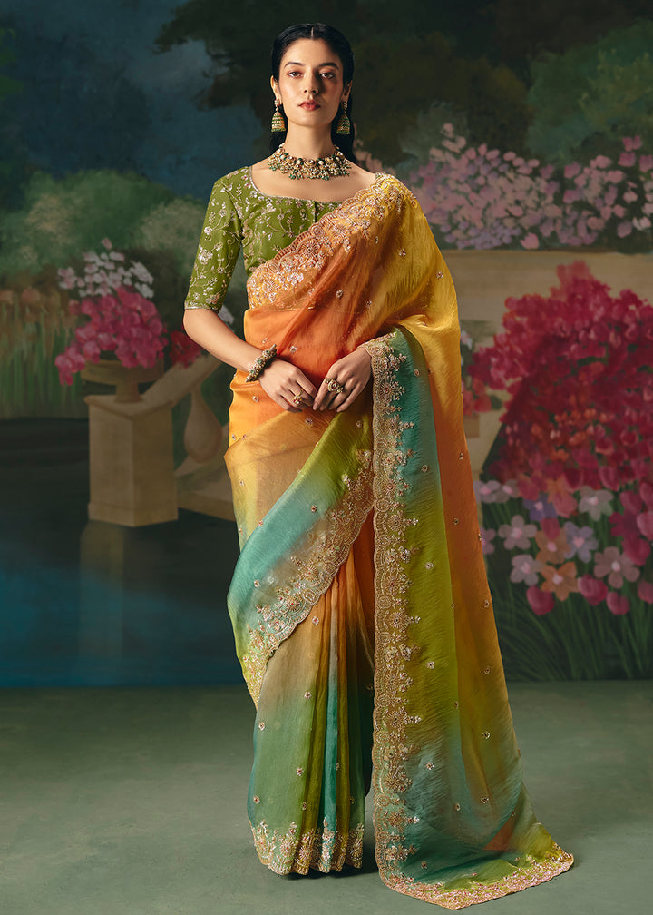 Buy Now Multicolor Premium Fancy Fabric Embellished Designer Saree Online in US, UK, Canada, France, Germany, Denmark, Netherland, Sweden & Worldwide at Empress.