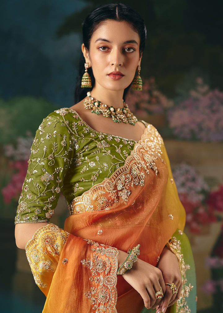 Buy Now Multicolor Premium Fancy Fabric Embellished Designer Saree Online in US, UK, Canada, France, Germany, Denmark, Netherland, Sweden & Worldwide at Empress.