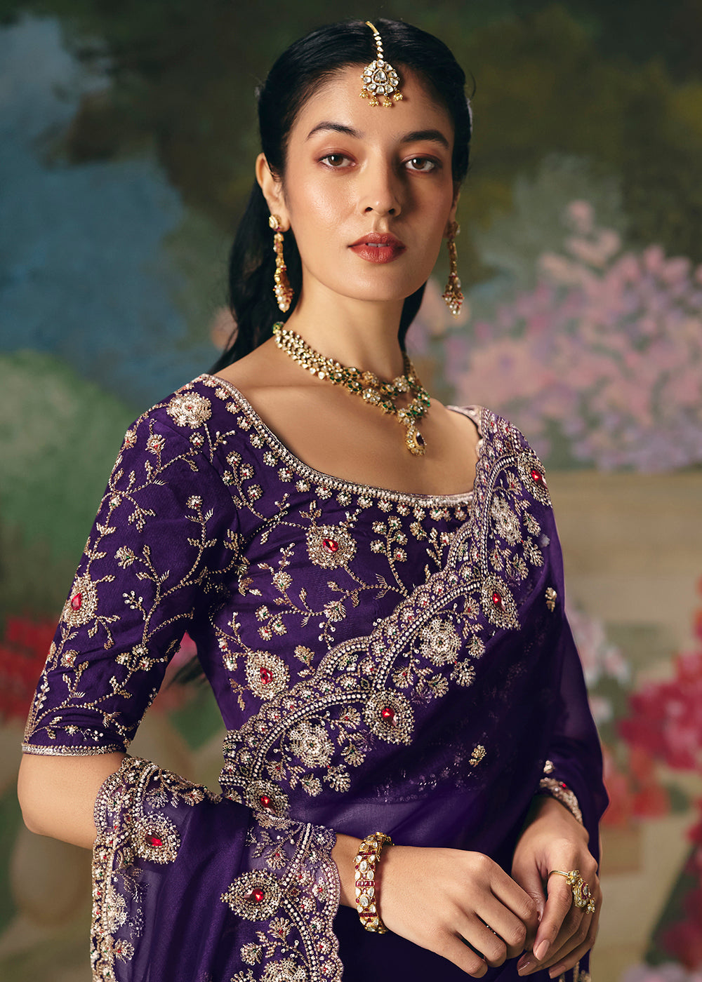 Buy Now Violet Premium Fancy Fabric Embellished Designer Saree Online in US, UK, Canada, France, Germany, Denmark, Netherland, Sweden & Worldwide at Empress.