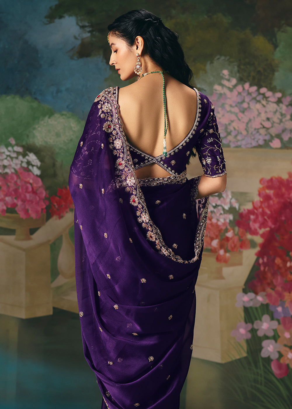 Buy Now Violet Premium Fancy Fabric Embellished Designer Saree Online in US, UK, Canada, France, Germany, Denmark, Netherland, Sweden & Worldwide at Empress.