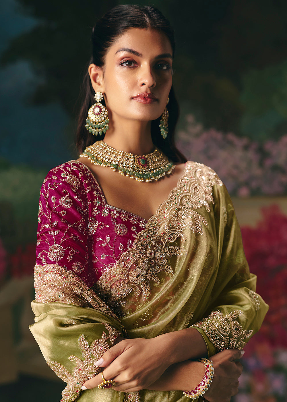 Buy Now Pista Premium Fancy Fabric Embellished Designer Saree Online in US, UK, Canada, France, Germany, Denmark, Netherland, Sweden & Worldwide at Empress.