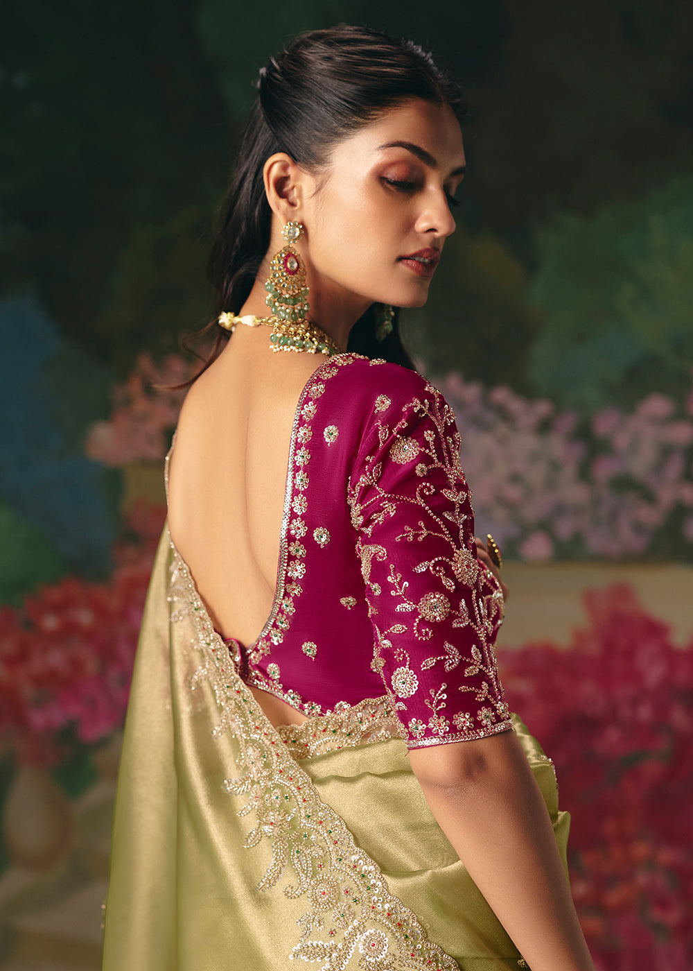 Buy Now Pista Premium Fancy Fabric Embellished Designer Saree Online in US, UK, Canada, France, Germany, Denmark, Netherland, Sweden & Worldwide at Empress.