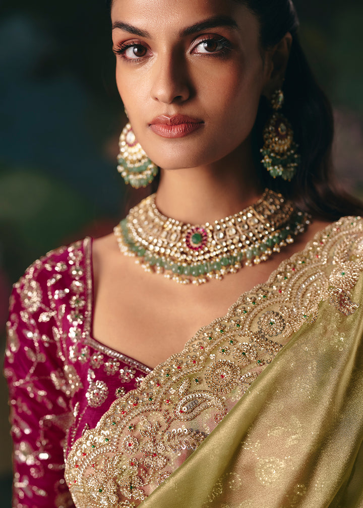 Buy Now Pista Premium Fancy Fabric Embellished Designer Saree Online in US, UK, Canada, France, Germany, Denmark, Netherland, Sweden & Worldwide at Empress.