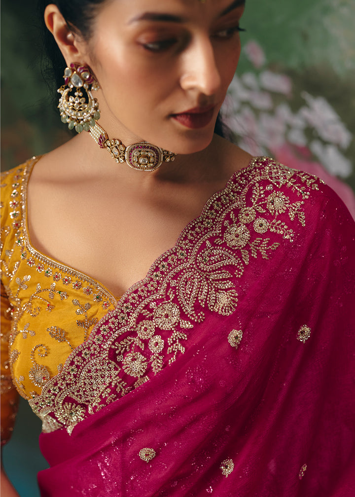 Buy Now Rani Premium Fancy Fabric Embellished Designer Saree Online in US, UK, Canada, France, Germany, Denmark, Netherland, Sweden, UAE & Worldwide at Empress.