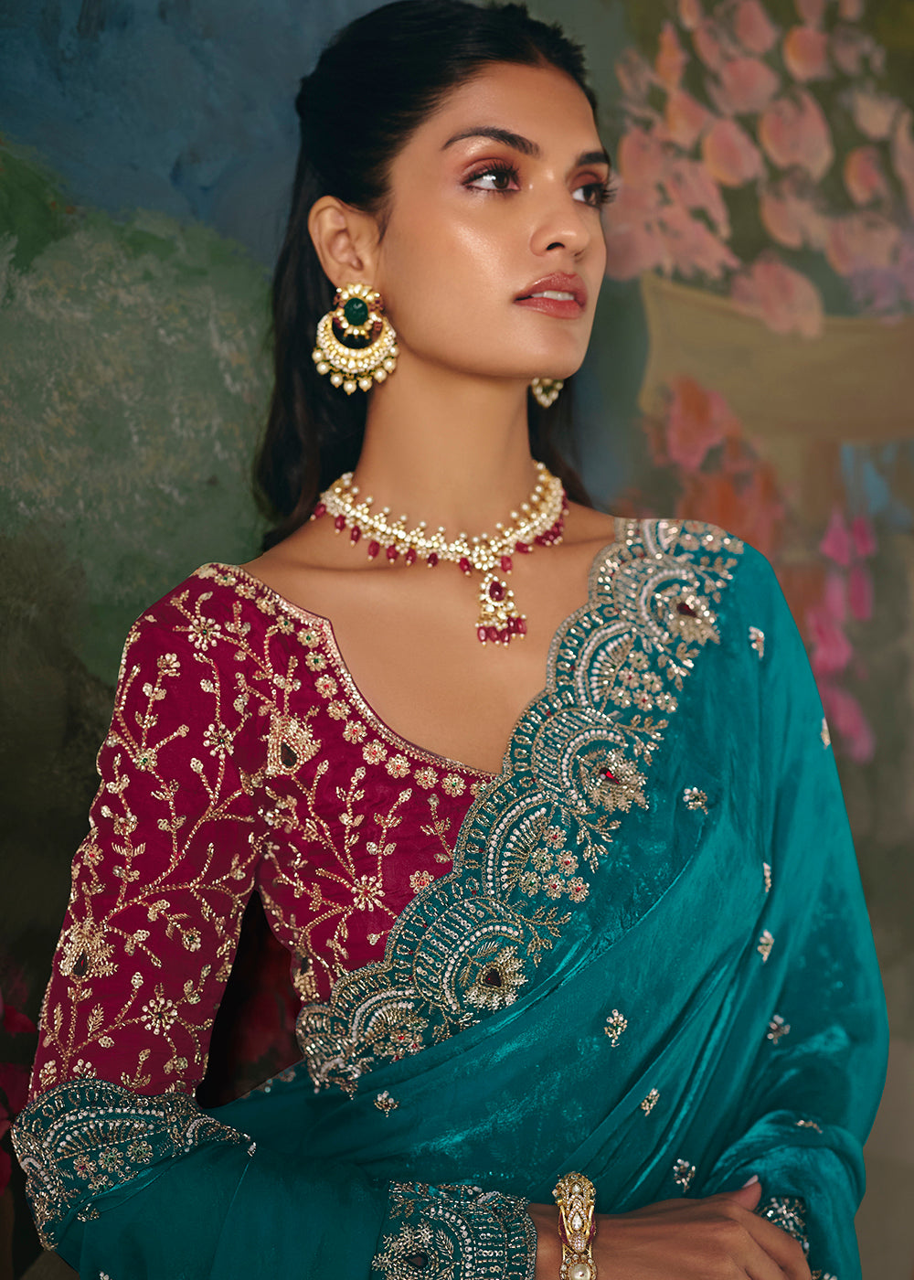 Buy Now Teal Premium Fancy Fabric Embellished Designer Saree Online in US, UK, Canada, France, Germany, Denmark, Netherland, Sweden, UAE & Worldwide at Empress.