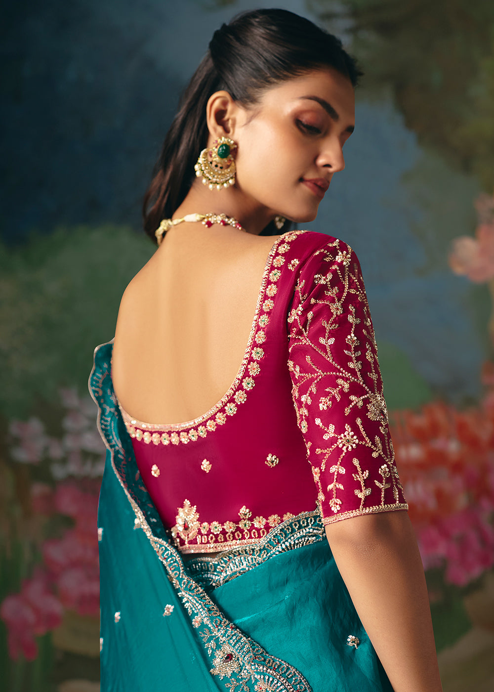 Buy Now Teal Premium Fancy Fabric Embellished Designer Saree Online in US, UK, Canada, France, Germany, Denmark, Netherland, Sweden, UAE & Worldwide at Empress.