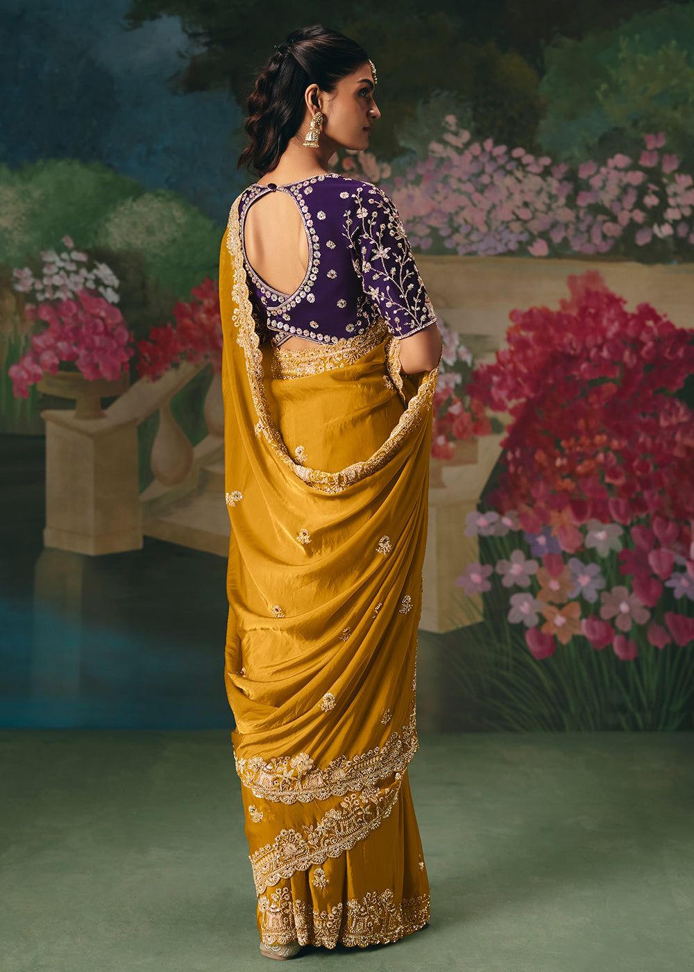 Buy Now Mustard Premium Fancy Fabric Embellished Designer Saree Online in US, UK, Canada, France, Germany, Denmark, Netherland, Sweden & Worldwide at Empress.