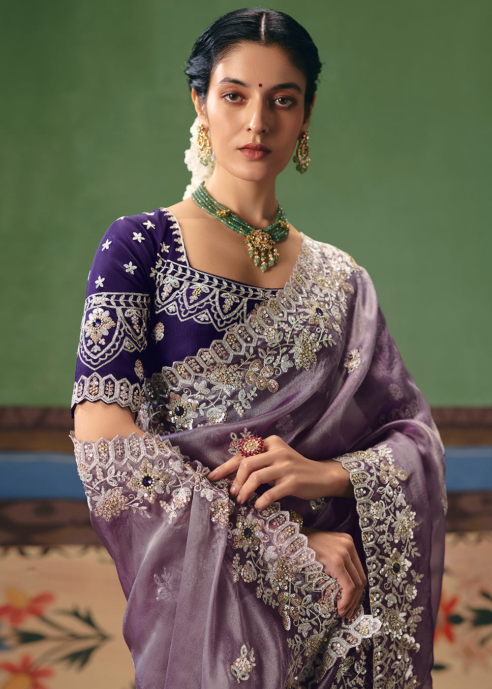 Buy Now Lavender Premium Fancy Fabric Designer Party Wear Saree Online in US, UK, Canada, France, Germany, Denmark, Netherland, Sweden & Worldwide at Empress.
