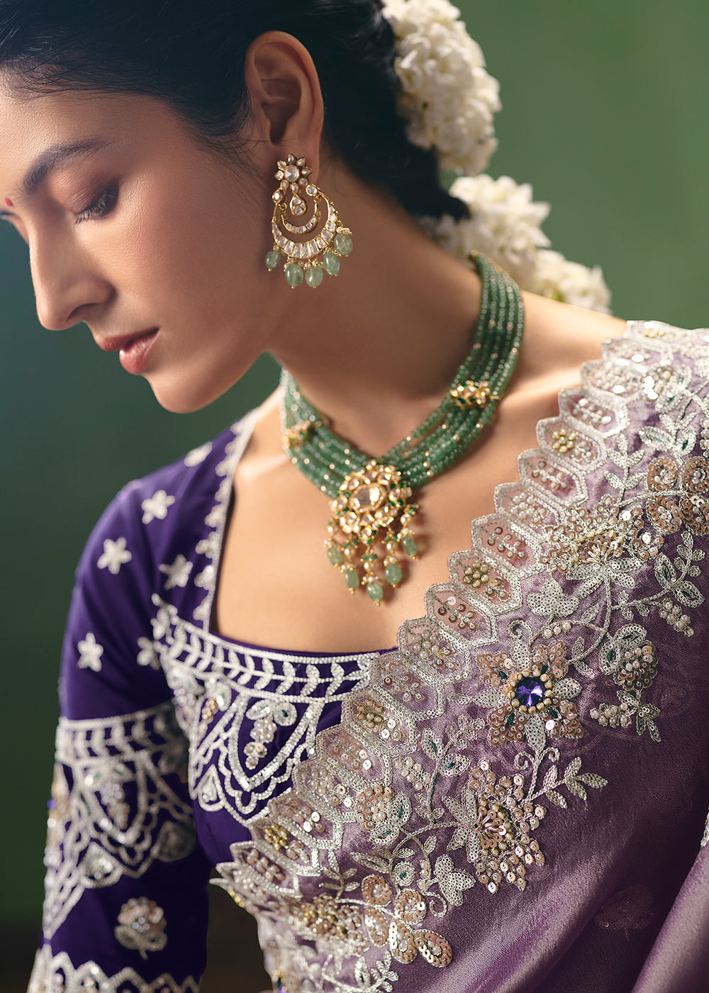 Buy Now Lavender Premium Fancy Fabric Designer Party Wear Saree Online in US, UK, Canada, France, Germany, Denmark, Netherland, Sweden & Worldwide at Empress.