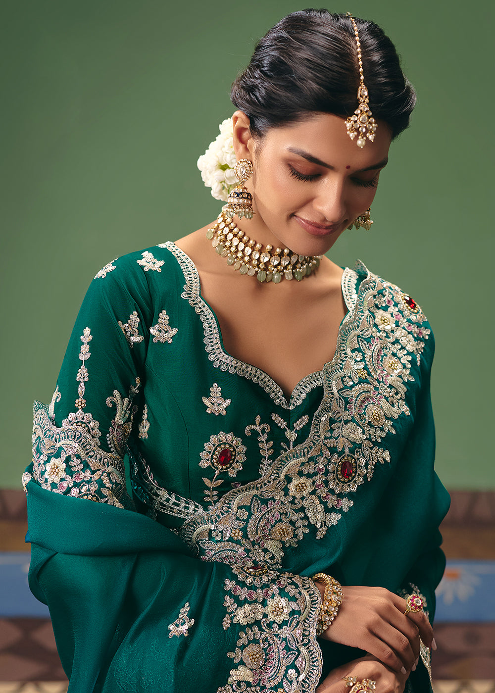 Buy Now Rama Premium Fancy Fabric Designer Party Wear Saree Online in US, UK, Canada, France, Germany, Denmark, Netherland, Sweden & Worldwide at Empress.