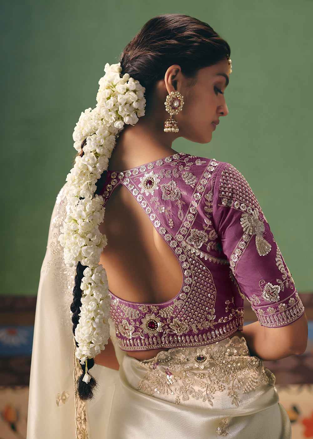 Buy Now Cream Premium Fancy Fabric Designer Party Wear Saree Online in US, UK, Canada, France, Germany, Denmark, Netherland, Sweden & Worldwide at Empress.