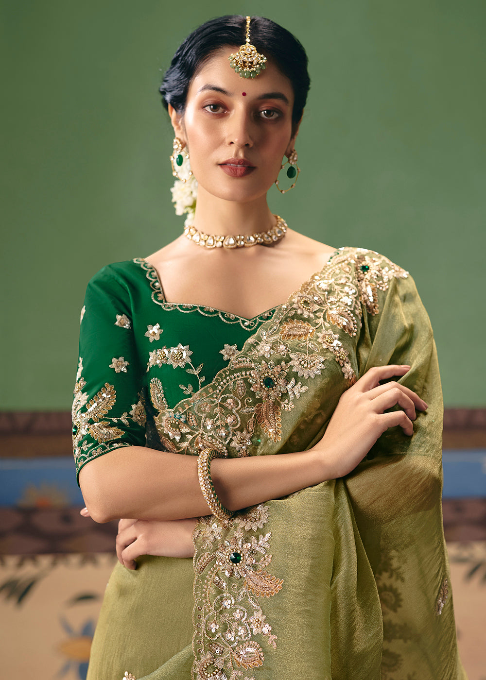 Buy Now Green Premium Fancy Fabric Designer Party Wear Saree Online in US, UK, Canada, France, Germany, Denmark, Netherland, Sweden & Worldwide at Empress.