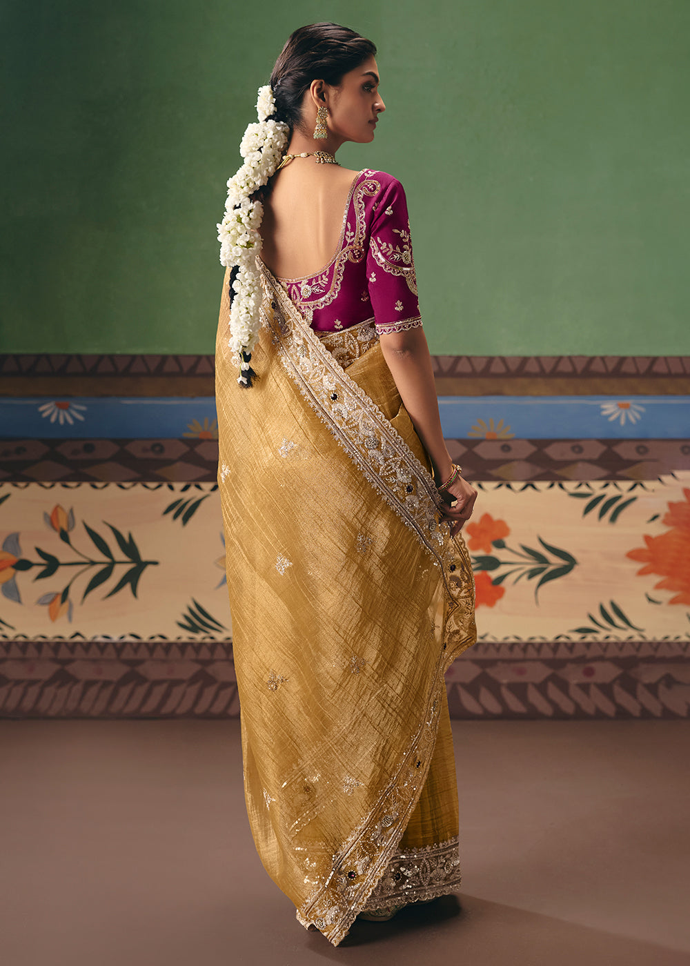 Buy Now Mustard Premium Fancy Fabric Designer Party Wear Saree Online in US, UK, Canada, France, Germany, Denmark, Netherland, Sweden & Worldwide at Empress.