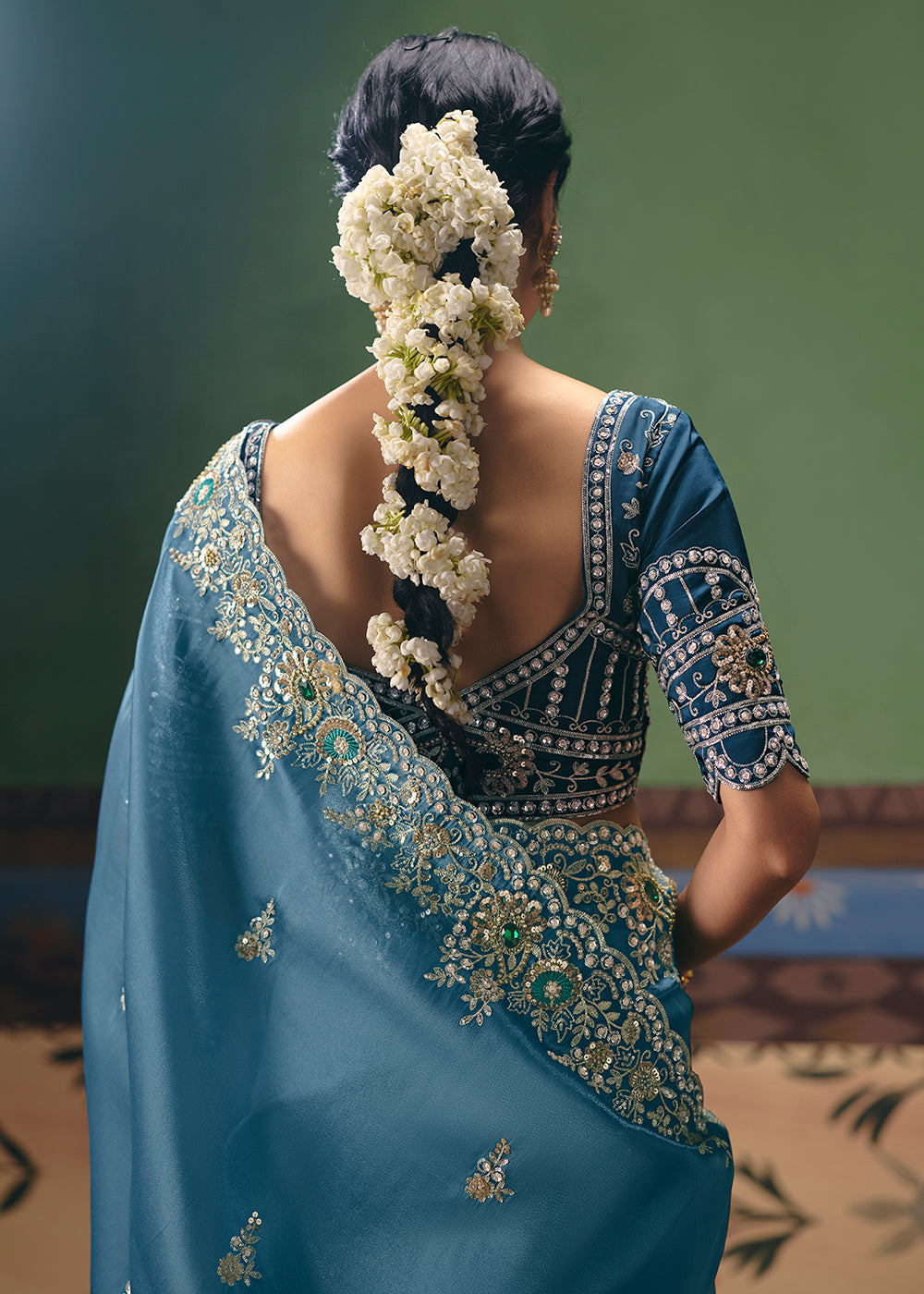 Buy Now Blue Premium Fancy Fabric Designer Party Wear Saree Online in US, UK, Canada, France, Germany, Denmark, Netherland, Sweden & Worldwide at Empress.