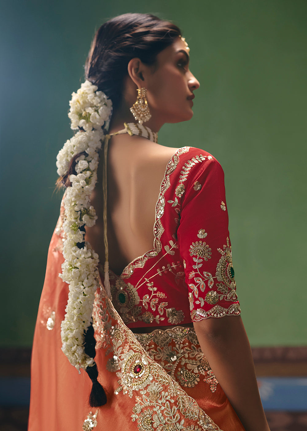 Buy Now Orange Premium Fancy Fabric Designer Party Wear Saree Online in US, UK, Canada, France, Germany, Denmark, Netherland, Sweden & Worldwide at Empress.