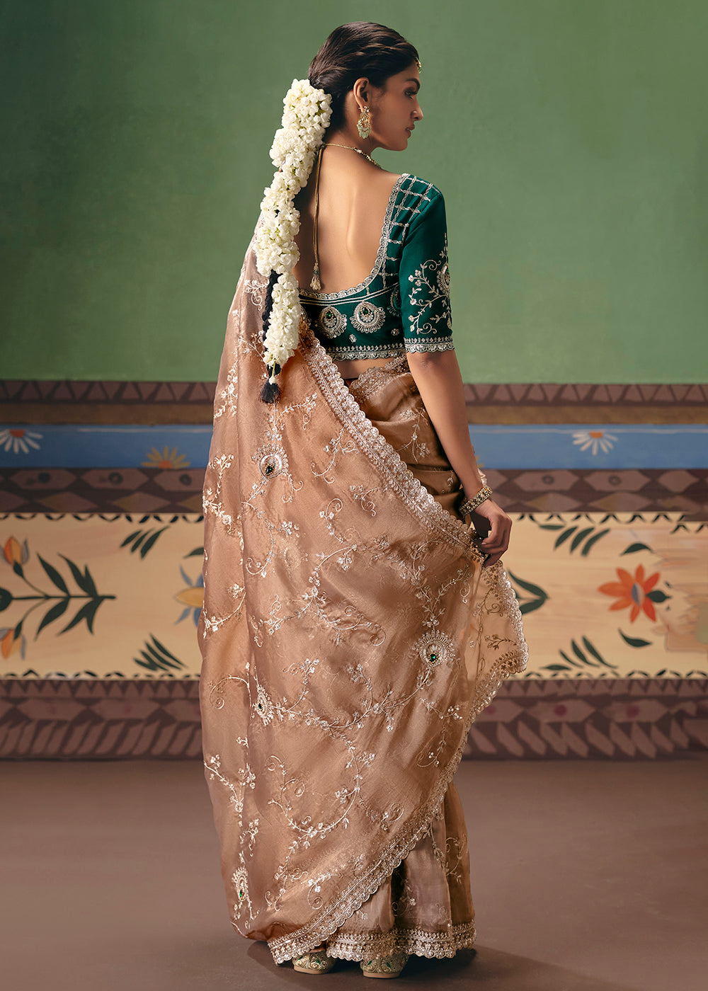 Buy Now Beige Premium Fancy Fabric Designer Party Wear Saree Online in US, UK, Canada, France, Germany, Denmark, Netherland, Sweden & Worldwide at Empress.