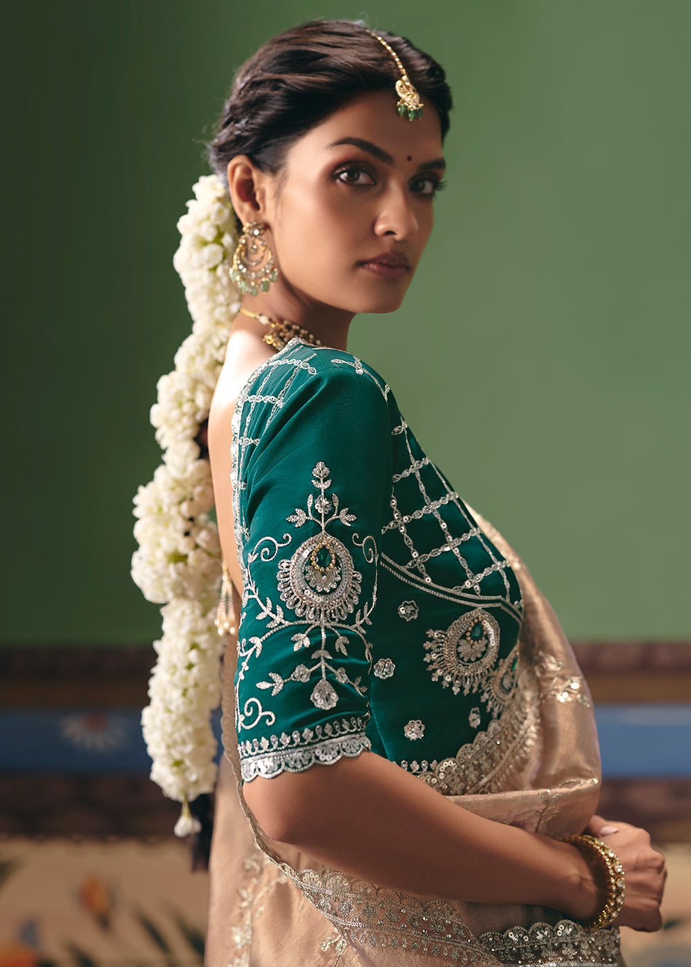 Buy Now Beige Premium Fancy Fabric Designer Party Wear Saree Online in US, UK, Canada, France, Germany, Denmark, Netherland, Sweden & Worldwide at Empress.