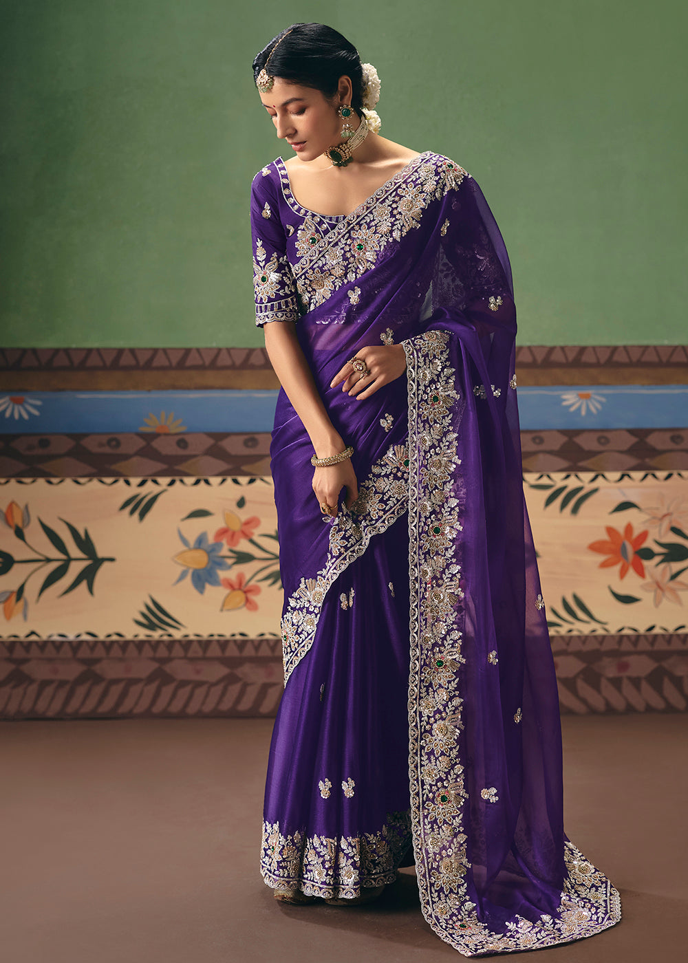 Buy Now Purple Premium Fancy Fabric Designer Party Wear Saree Online in US, UK, Canada, France, Germany, Denmark, Netherland, Sweden & Worldwide at Empress.