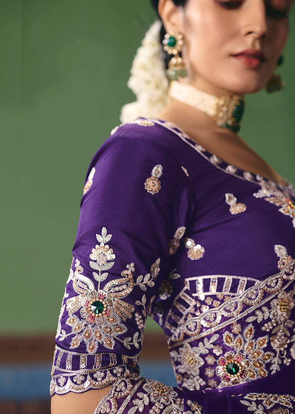 Buy Now Purple Premium Fancy Fabric Designer Party Wear Saree Online in US, UK, Canada, France, Germany, Denmark, Netherland, Sweden & Worldwide at Empress.