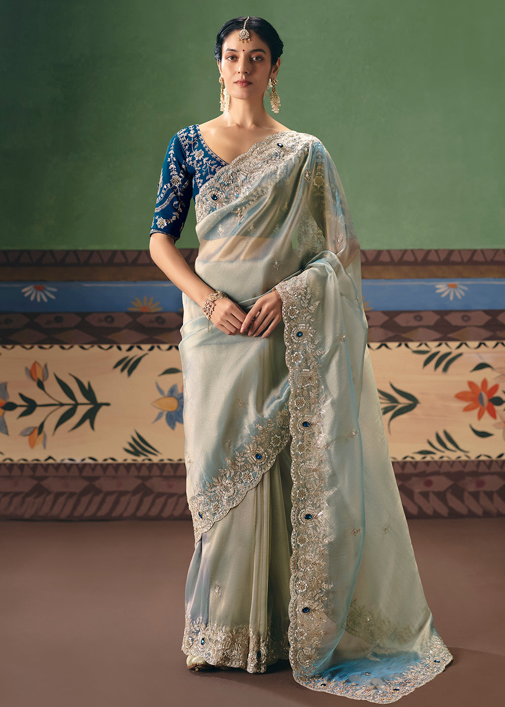 Buy Now Silver Grey Premium Fancy Fabric Designer Party Wear Saree Online in US, UK, Canada, France, Germany, Denmark, Netherland, Sweden & Worldwide at Empress.