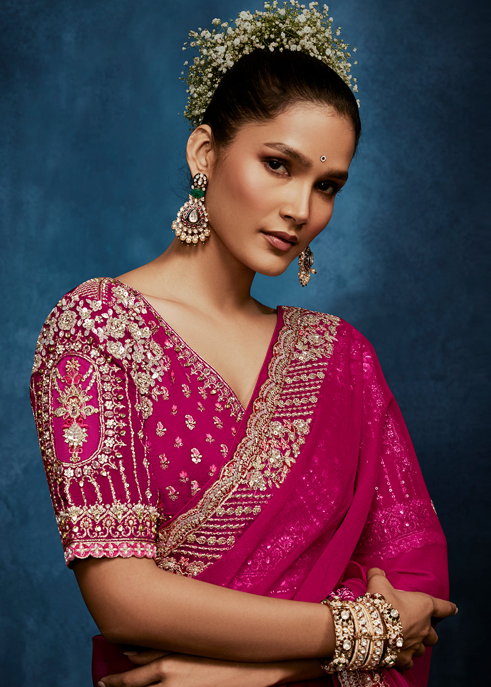 Buy Now Rani Pink High-Grade Pure Fancy Fabric Designer Saree Online in US, UK, Canada, France, Germany, Denmark, Netherland, Sweden, UAE & Worldwide at Empress.