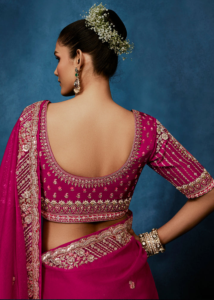 Buy Now Rani Pink High-Grade Pure Fancy Fabric Designer Saree Online in US, UK, Canada, France, Germany, Denmark, Netherland, Sweden, UAE & Worldwide at Empress.