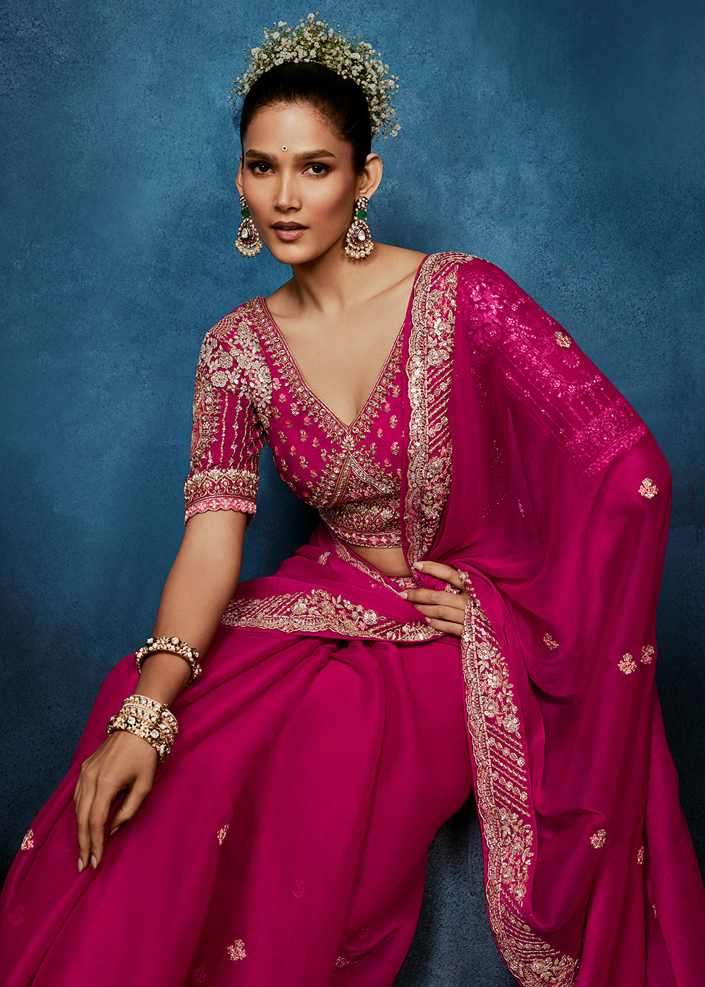 Buy Now Rani Pink High-Grade Pure Fancy Fabric Designer Saree Online in US, UK, Canada, France, Germany, Denmark, Netherland, Sweden, UAE & Worldwide at Empress.
