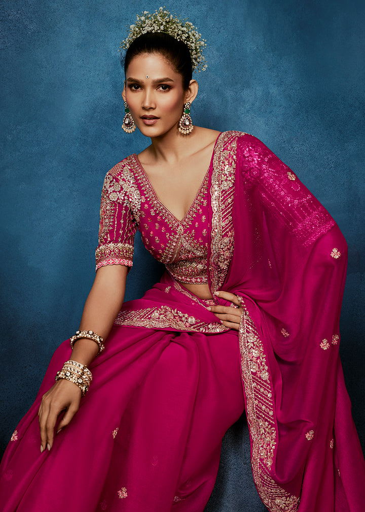 Buy Now Rani Pink High-Grade Pure Fancy Fabric Designer Saree Online in US, UK, Canada, France, Germany, Denmark, Netherland, Sweden, UAE & Worldwide at Empress.