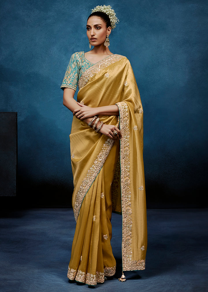 Buy Now Mustard High-Grade Pure Fancy Fabric Designer Saree Online in US, UK, Canada, France, Germany, Denmark, Netherland, Sweden, UAE & Worldwide at Empress.