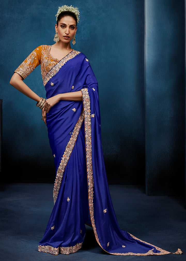 Buy Now Blue High-Grade Pure Fancy Fabric Designer Saree Online in US, UK, Canada, France, Germany, Denmark, Netherland, Sweden, UAE & Worldwide at Empress.