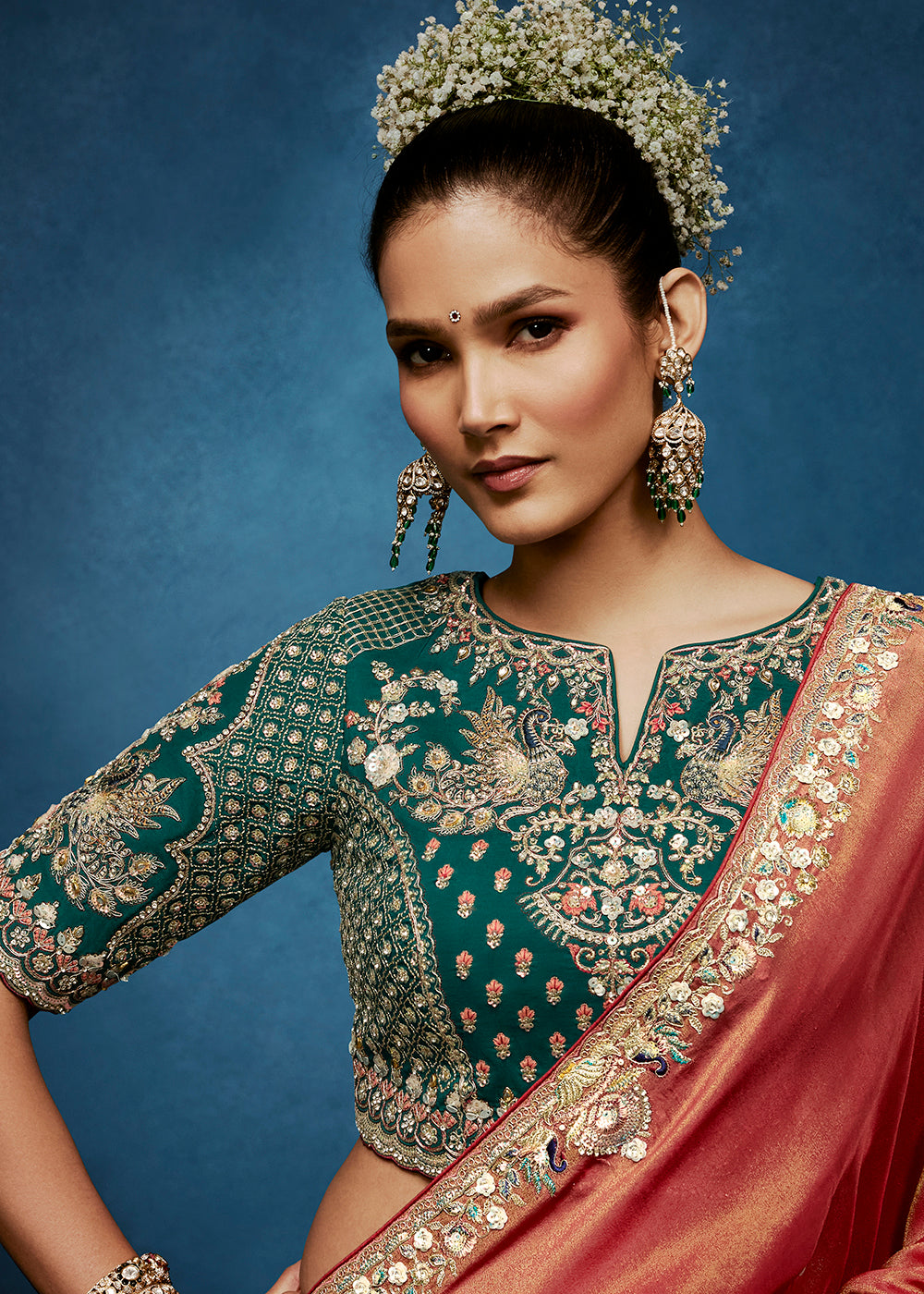 Buy Now Peach High-Grade Pure Fancy Fabric Designer Saree Online in US, UK, Canada, France, Germany, Denmark, Netherland, Sweden, UAE & Worldwide at Empress.