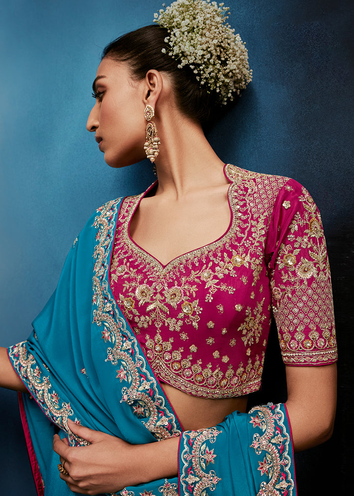 Buy Now Aqua Blue High-Grade Pure Fancy Fabric Designer Saree Online in US, UK, Canada, France, Germany, Denmark, Netherland, Sweden, UAE & Worldwide at Empress.