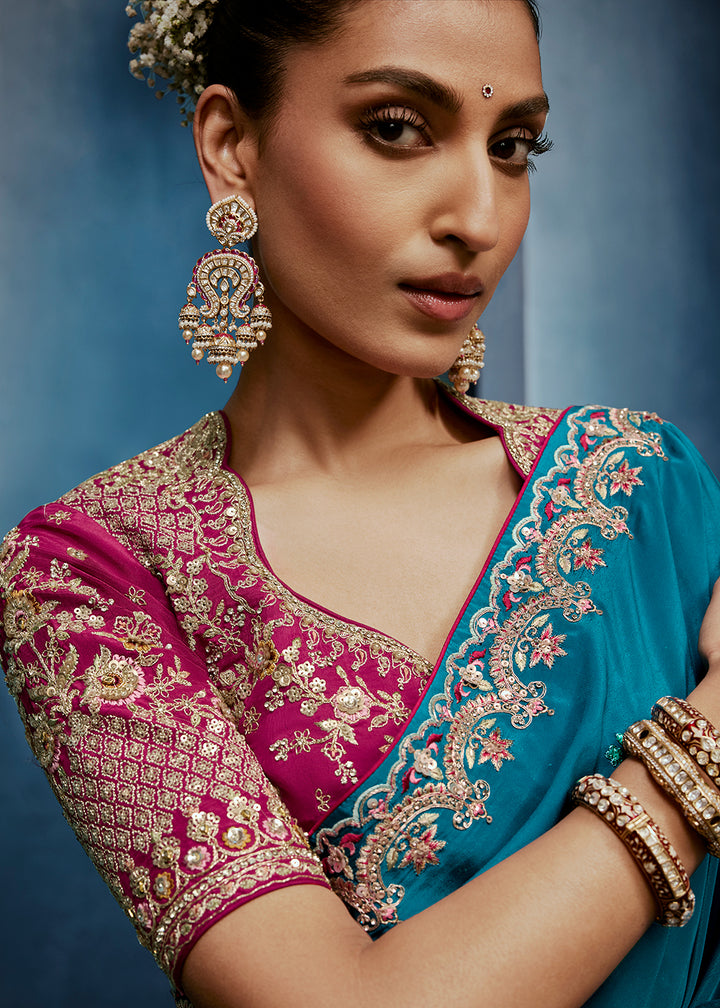 Buy Now Aqua Blue High-Grade Pure Fancy Fabric Designer Saree Online in US, UK, Canada, France, Germany, Denmark, Netherland, Sweden, UAE & Worldwide at Empress.