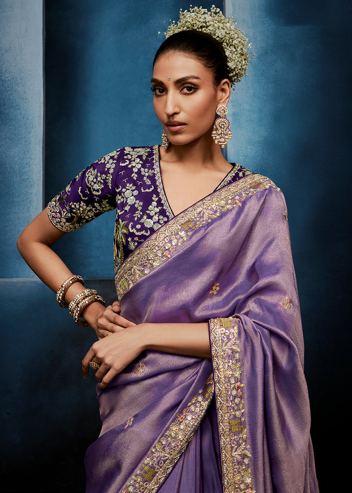 Buy Now Lavender High-Grade Pure Fancy Fabric Designer Saree Online in US, UK, Canada, France, Germany, Denmark, Netherland, Sweden, UAE & Worldwide at Empress.