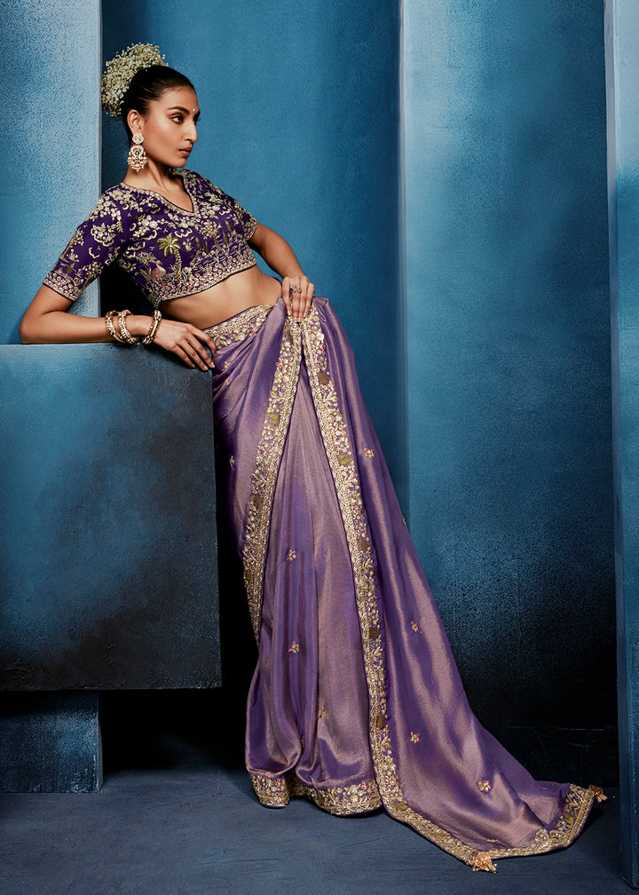 Buy Now Lavender High-Grade Pure Fancy Fabric Designer Saree Online in US, UK, Canada, France, Germany, Denmark, Netherland, Sweden, UAE & Worldwide at Empress.