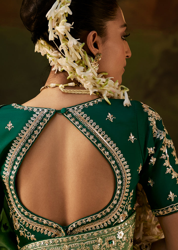 Buy Now Sage Green Premium Designer Wedding Saree Online in US, UK, Canada, France, Germany, Denmark, Sweden, Italy, Netherlands, UAE &amp; Worldwide at Empress.
