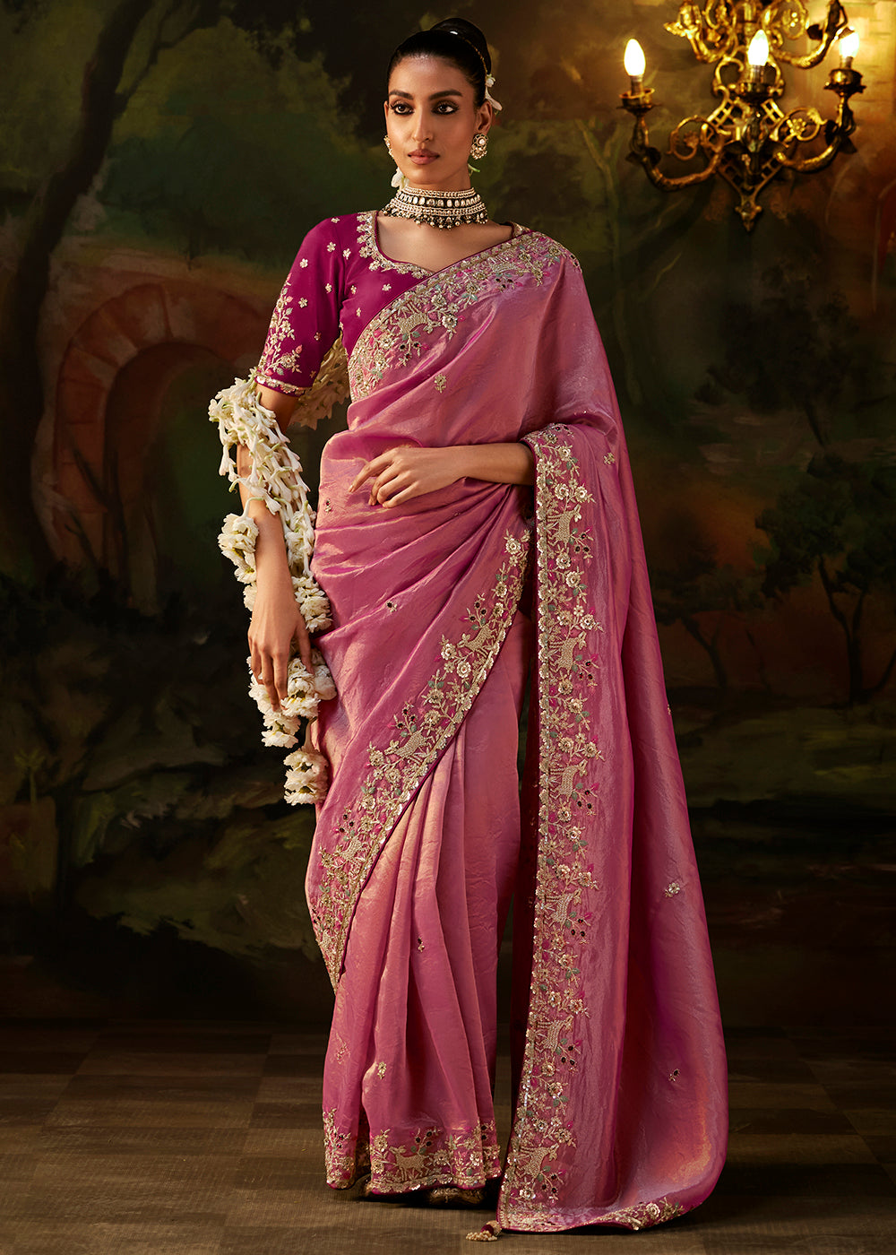 Buy Now Rose Pink Premium Designer Wedding Saree Online in US, UK, Canada, France, Germany, Denmark, Sweden, Italy, Netherlands, UAE & Worldwide at Empress.