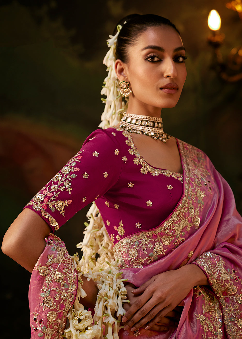 Buy Now Rose Pink Premium Designer Wedding Saree Online in US, UK, Canada, France, Germany, Denmark, Sweden, Italy, Netherlands, UAE & Worldwide at Empress.