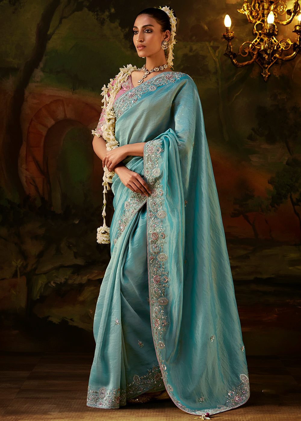 Buy Now Powder Blue Premium Designer Wedding Saree Online in US, UK, Canada, France, Germany, Denmark, Sweden, Italy, Netherlands, UAE & Worldwide at Empress.
