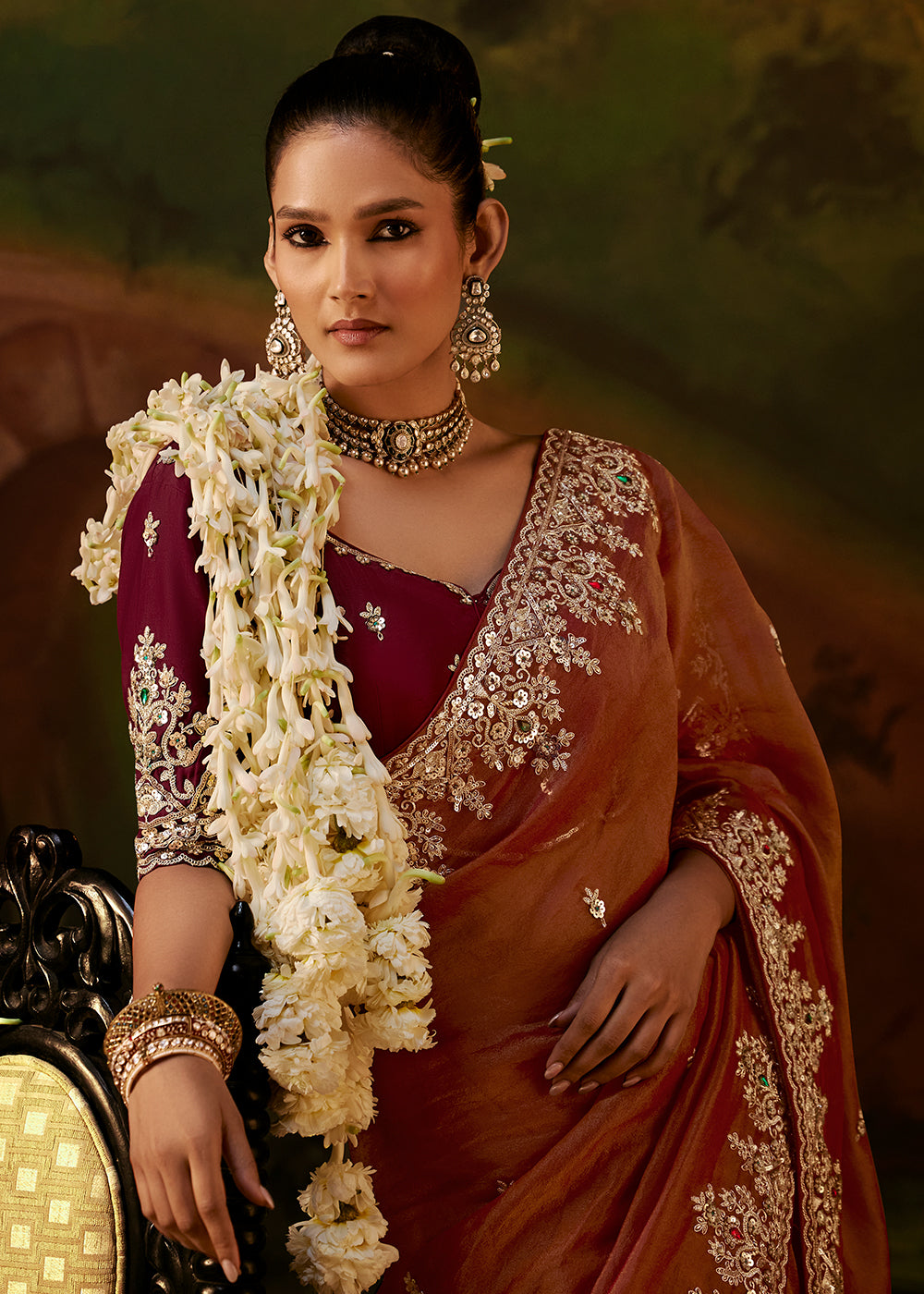 Buy Now Copper Brown Premium Designer Wedding Saree Online in US, UK, Canada, France, Germany, Denmark, Sweden, Italy, Netherlands, UAE &amp; Worldwide at Empress.
