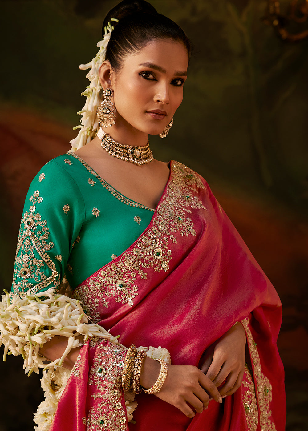 Buy Now Coral Pink Premium Designer Wedding Saree Online in US, UK, Canada, France, Germany, Denmark, Sweden, Italy, Netherlands, UAE & Worldwide at Empress.