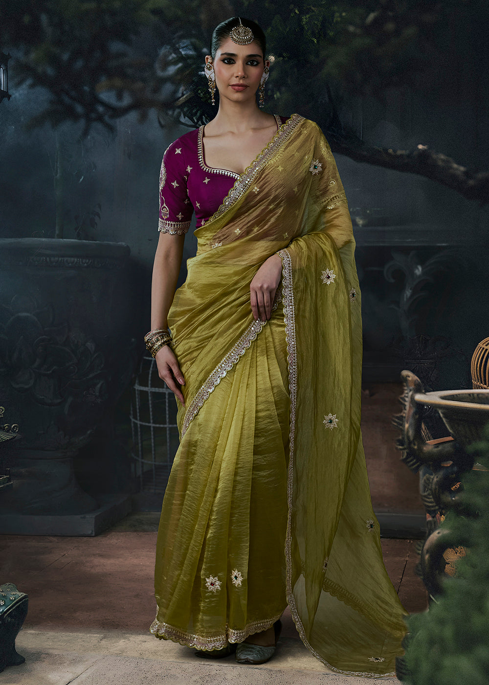 Buy Now Green & Magenta Fancy Fabric Designer Wear Saree Online in US, UK, Canada, France, Germany, Denmark, Sweden, UAE, Greece, Italy & Worldwide at Empress.
