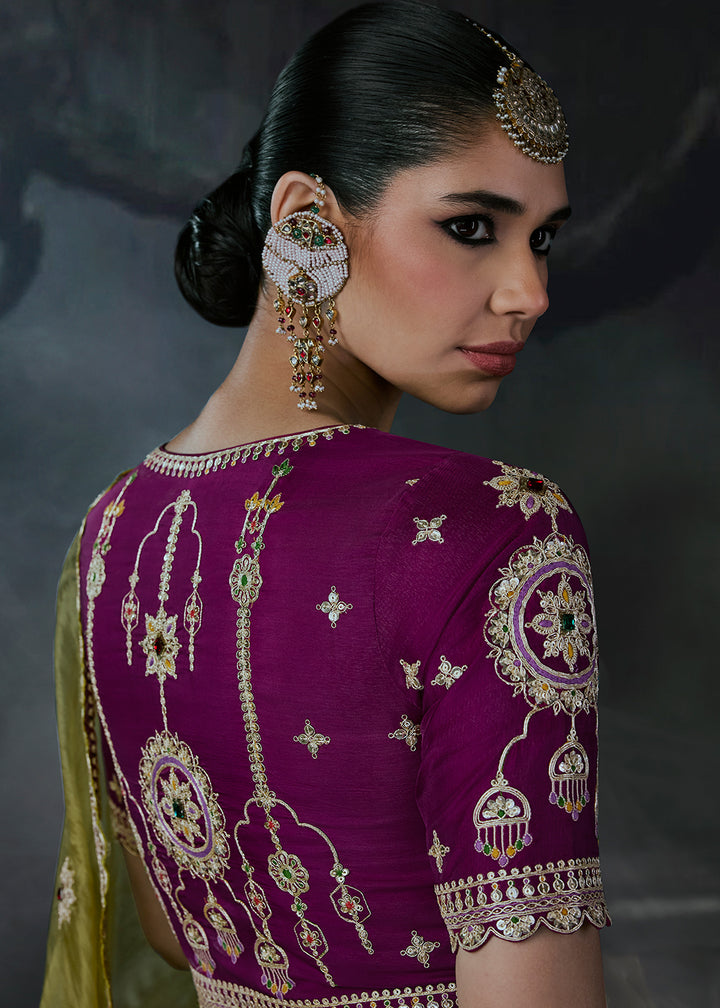 Buy Now Green &amp; Magenta Fancy Fabric Designer Wear Saree Online in US, UK, Canada, France, Germany, Denmark, Sweden, UAE, Greece, Italy &amp; Worldwide at Empress.