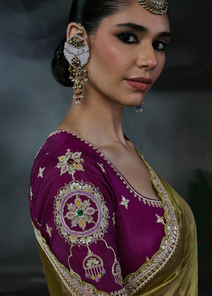 Buy Now Green &amp; Magenta Fancy Fabric Designer Wear Saree Online in US, UK, Canada, France, Germany, Denmark, Sweden, UAE, Greece, Italy &amp; Worldwide at Empress.