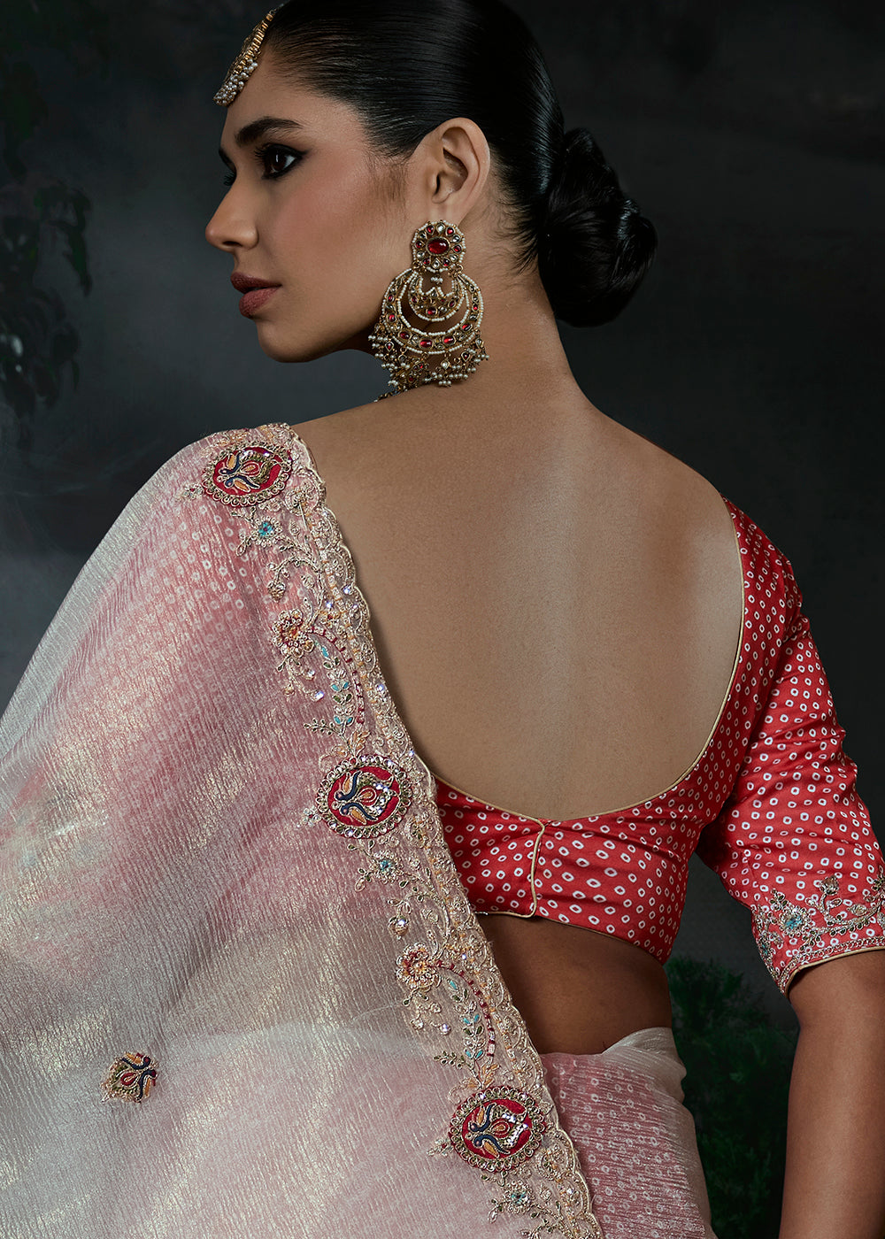 Buy Now White &amp; Red Fancy Fabric Designer Wear Saree Online in US, UK, Canada, France, Germany, Denmark, Sweden, UAE, Greece, Italy &amp; Worldwide at Empress.
